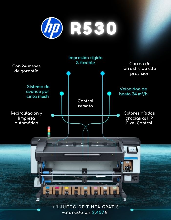 Características del plotter de impresión hibrido HP R530 de Legon con la promoción el dúo imbatible 